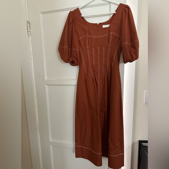 Jonathan Simkhai Orange Puff Sleeve Midi Sundress - Picture 5 of 6